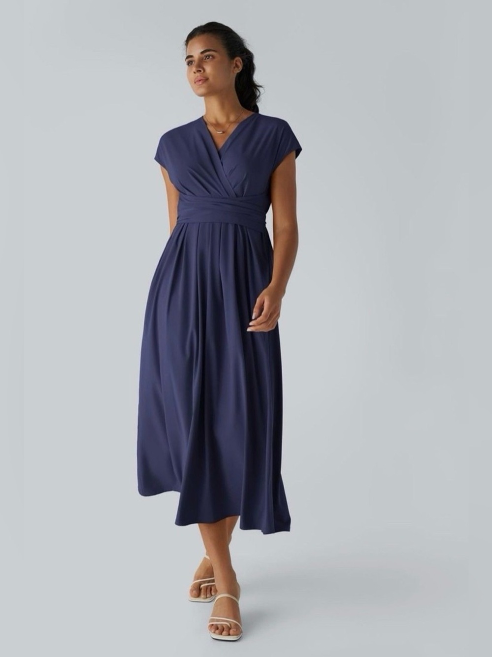 Halara Breezeful Midi Dress Tie Back Quick Dry Patriot Blue Medium Pocket Large
